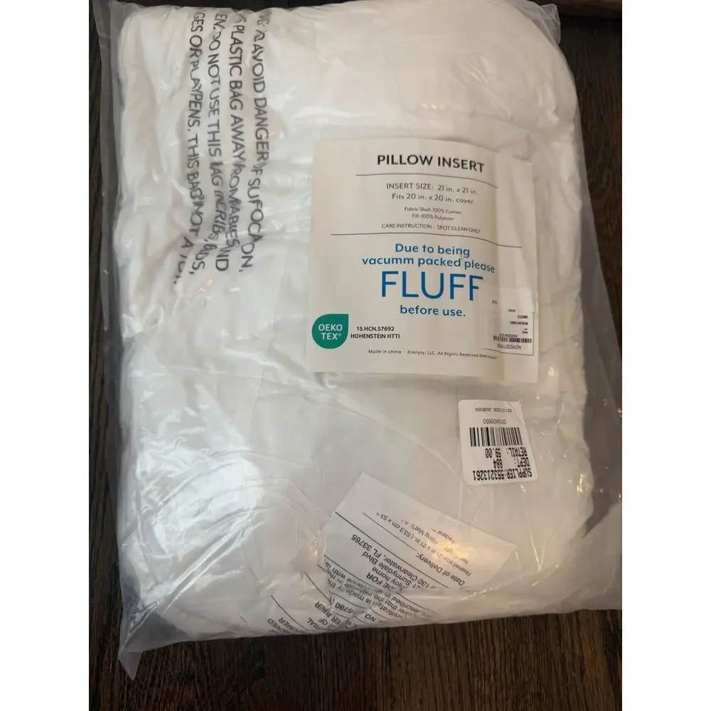 Nordstrom Pillow Insert 100% Cotton Poly Fill Fits 20 in. x 20 in. Pillows NWT